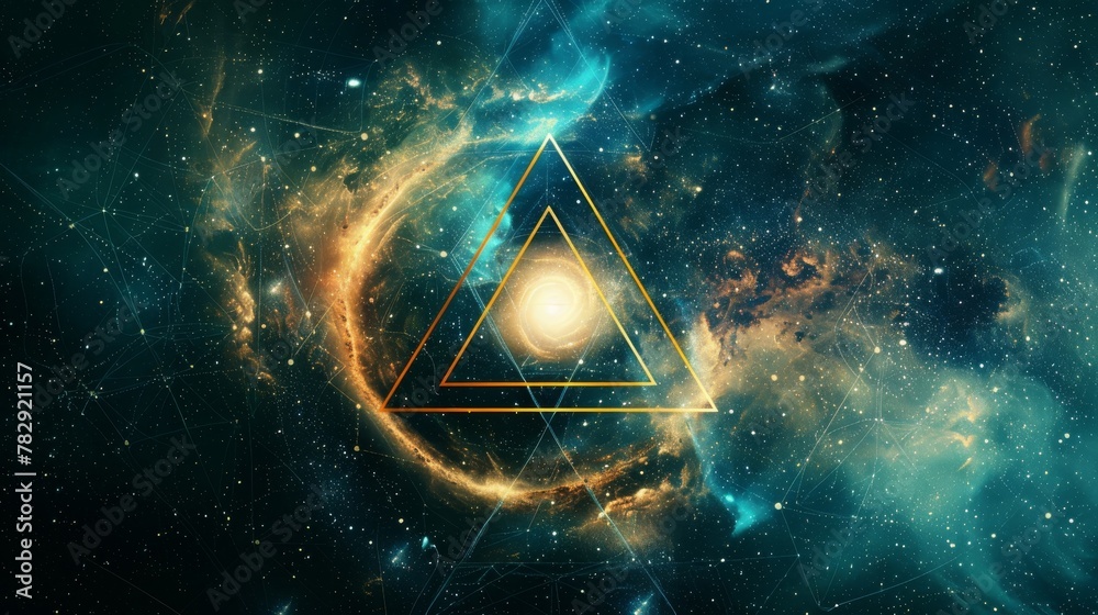 Poster Intuitive graphic of golden ratio in outer space with triangle sign surrounding it