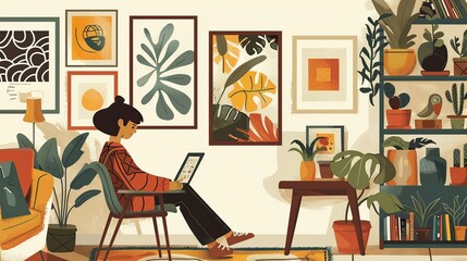 Home Comfort: Girl's Cozy Digital Workspace