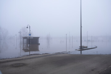 12.04.2024, Russia, Orenburg. The embankment of the Ural River in the city of Orenburg, during the flood, after the spill of the dam in Orsk.