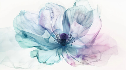 AI generated illustration of Translucent Floral Art in Blue and Purple Tones