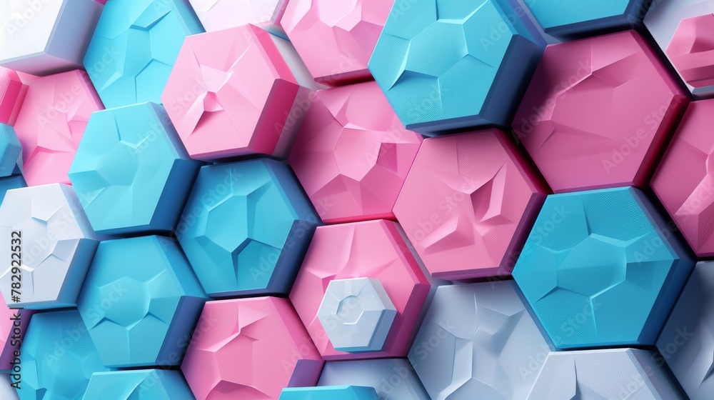 Aufkleber A 3D rendering of an abstract blue and pink hexagon background pattern