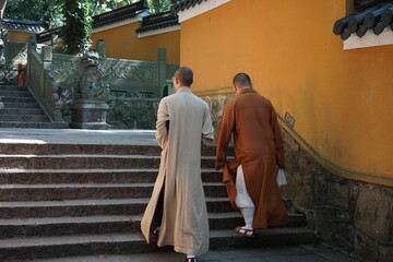 Back view of Buddhist monks