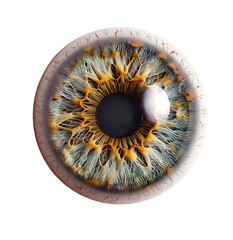 A detailed, realistic human eye with a brown iris isolated on a white background