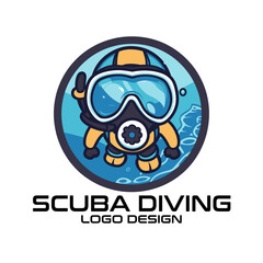 Scuba Diving Cartoon Vector Logo Design