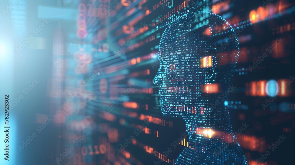 Poster The shape of a man combined with a programming code represents artificial intelligence or AI