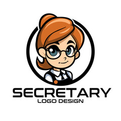 Secretary Cartoon Vector Logo Design