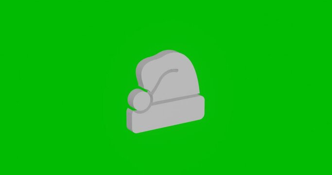 Animation of rotation of a white santa claus hat symbol with shadow. Simple and complex rotation. Seamless looped 4k animation on green chroma key background