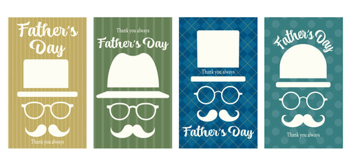 父の日の帽子と眼鏡と髭のイラスト素材セット ベクター カード 背景 パターン柄