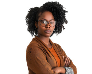 Black women teacher with curly hair isolated on white, Back to School and Happy Teachers Day concept