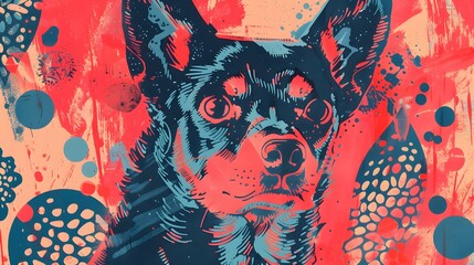 AI generated illustration of a risograph print of a cute dog