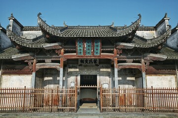 Naklejka premium Traditional Yeshi Zhici Buddhist temple in Huangshan City, China