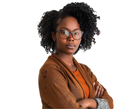 Black women teacher with curly hair isolated on white, Back to School and Happy Teachers Day concept