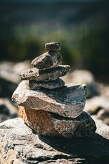 Selective focus shot of stones stacked on top of each other