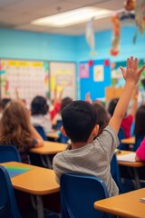 elementary school classroom with one student raising his hand in simi valley in 2024