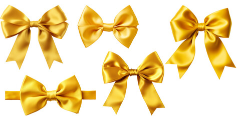 Shiny yellow satin ribbon on white background
