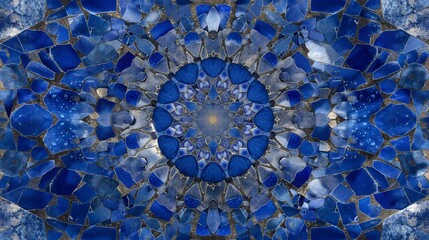 blue lapis lazuli kaleidoscope pattern background. 