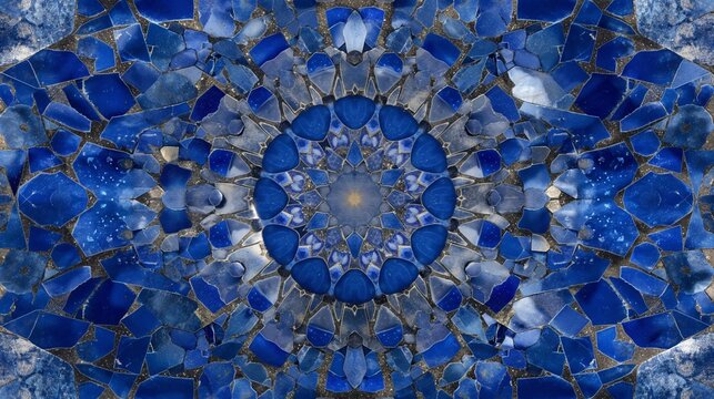 blue lapis lazuli kaleidoscope pattern background. 