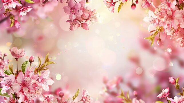 Beautiful Cherry Blossom Flowers Frame Background