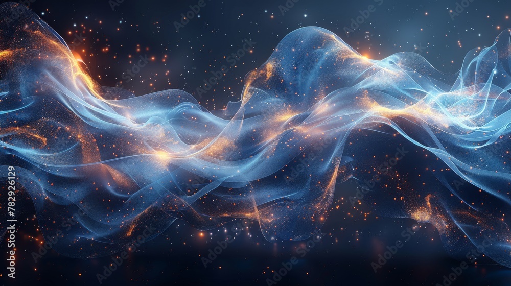 Poster An abstract blue wavy line of light on a transparent background, easy to edit.
