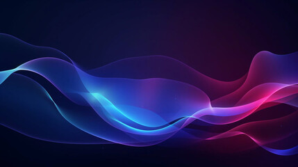 Abstract technology futuristic glowing blue and purple light lines with speed motion blur effect on dark blue background. AI generated