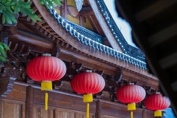 Historic building with Chinese lanterns