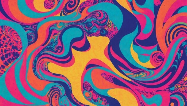 a multicolored psychedelic style background with swirls and curls