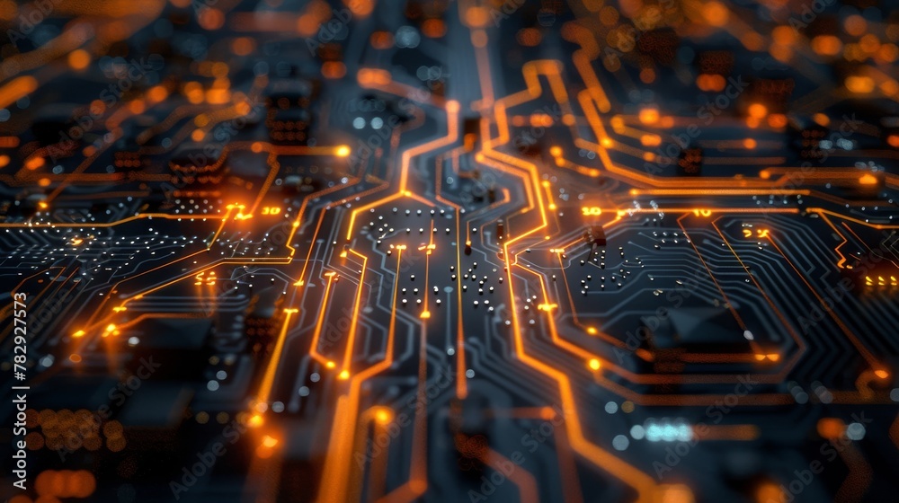 Poster 3D rendering and concept image of a circuit board, abstract network technology background, abstract image of 3D rendering.