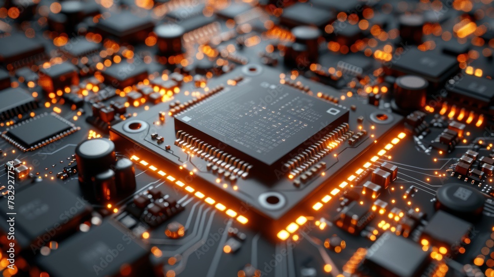 Poster This is a concept image of the central computer processor, a CPU, rendered in 3D.