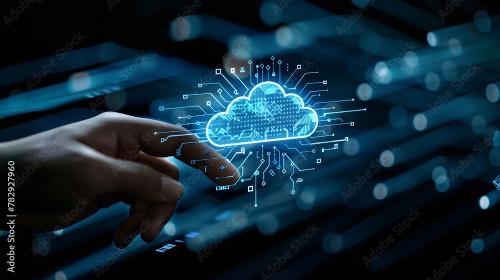 Aufkleber Ui of Cloud Computing Technology Internet Storage Network Concept using a hand-pushed icon