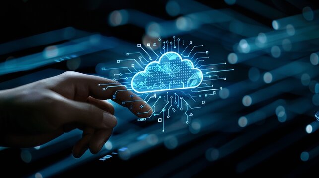 Ui of Cloud Computing Technology Internet Storage Network Concept using a hand-pushed icon