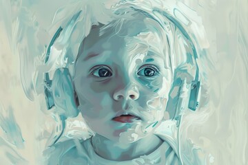 white baby with headphones on