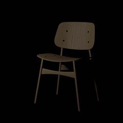 3d rendered light brown wooden chair against black background