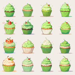 Emerald Elegance Cupcake Collection Vector