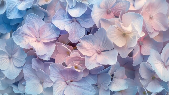 Fototapeta Close-Up of Delicate Hydrangea Flowers in Pastel Tones, Perfect for Floral and Nature Themes