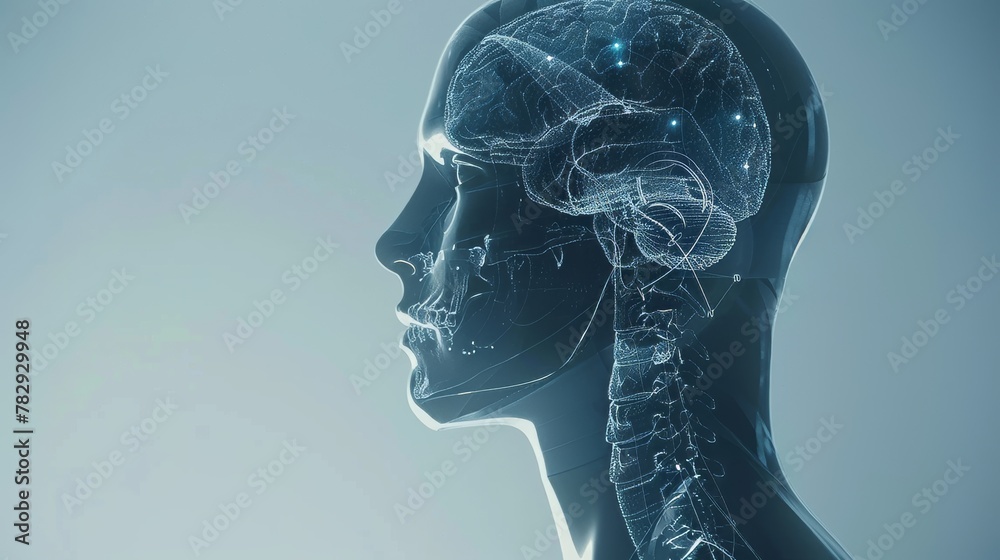 Aufkleber Conceptual image of a brain scan with an x-ray interface, showing a side view of a man's head
