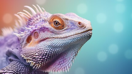 Fototapeta premium Pastel bearded dragon purple lizard, endangered species portrait gecko animal scale