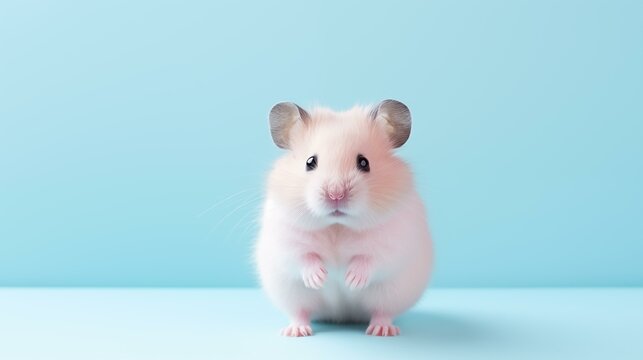 hamster on blue background, fur one animal sitting
