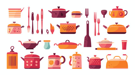 Dirty kitchen utensils vector illustrations set. Co
