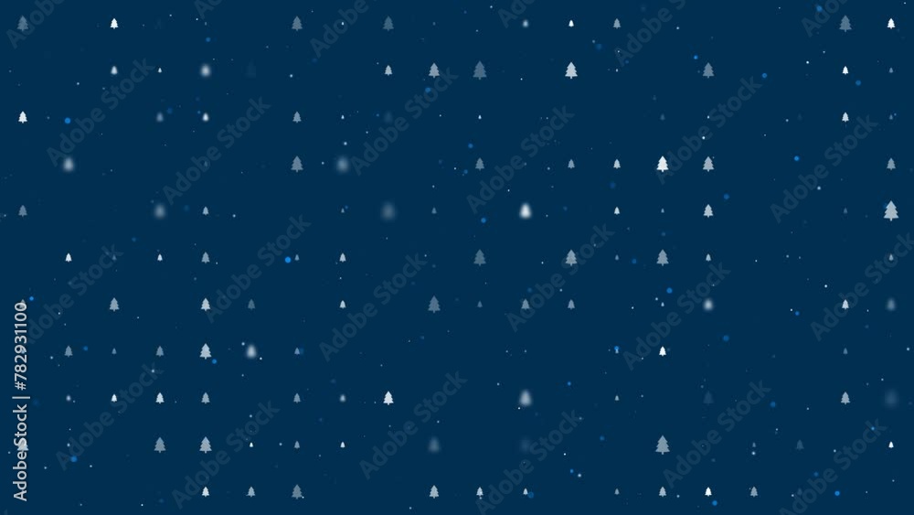 Poster template animation of evenly spaced fir-tree symbols of different sizes and opacity. animation of tr