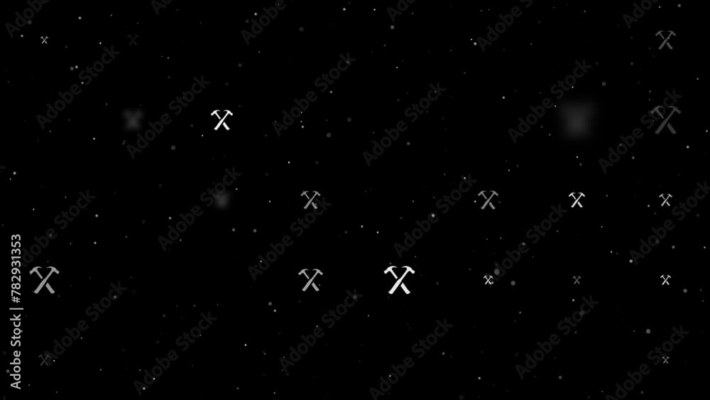 Poster template animation of evenly spaced crossed hammers symbols of different sizes and opacity. animatio