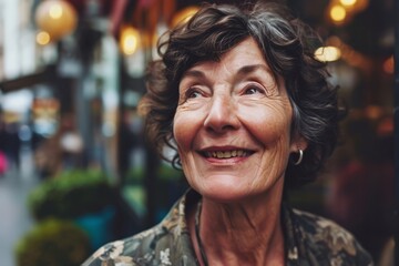 Portrait of happy senior woman in cafe. Mature woman looking at camera.