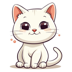 Flat color vector of cute cat illustration, white background.