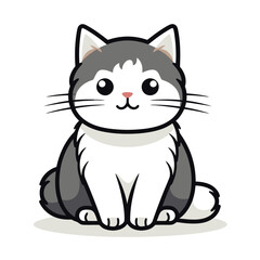 Flat color vector of cute cat illustration, white background.