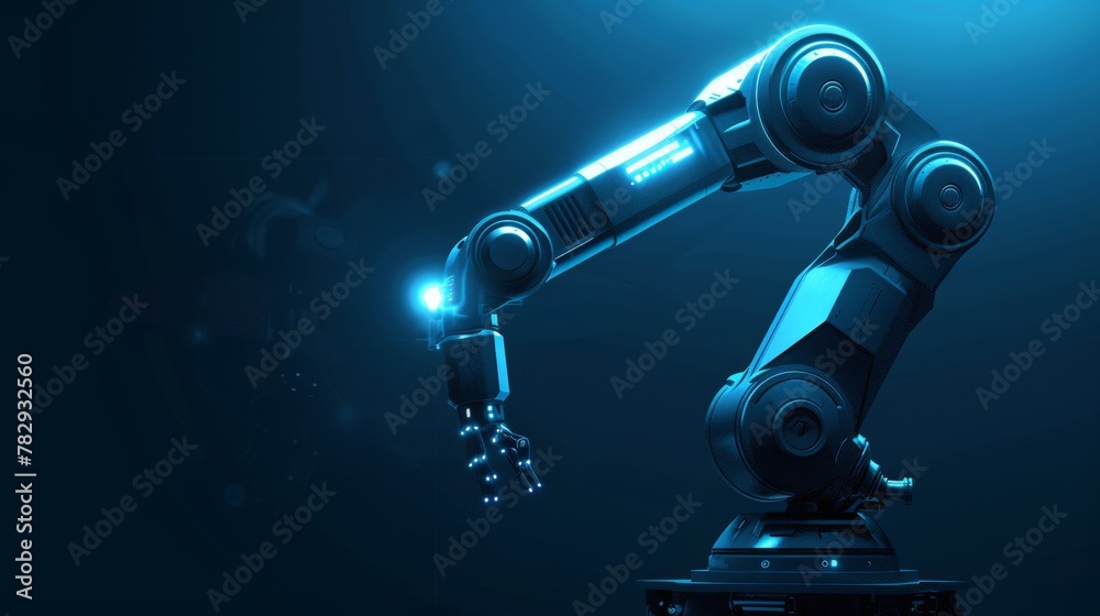 Poster realistic robotic arm with futuristic elements inspired by industry 4.0 technology