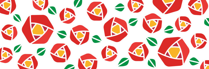 レトロな赤い椿の花のベクター背景画像