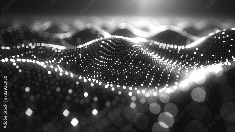 Fototapete 3D rendering of abstract digital connections dots on a technology background. Network connection pattern. Widescreen.