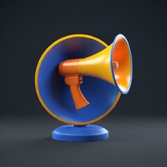 AI generated illustration of a vibrant orange and blue horn with a prominent large horn inside