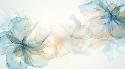 Fototapeta na wymiar Abstract Floral Background with Translucent Blossoms and Radiant Light