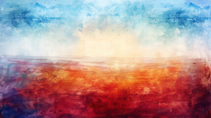 Naklejka premium Abstract Watercolor Landscape with Vibrant Hues and Textured Elements