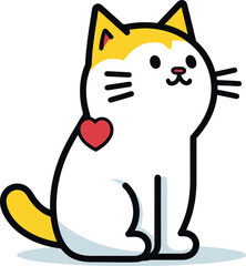 Flat color vector of cute cat illustration, white background.